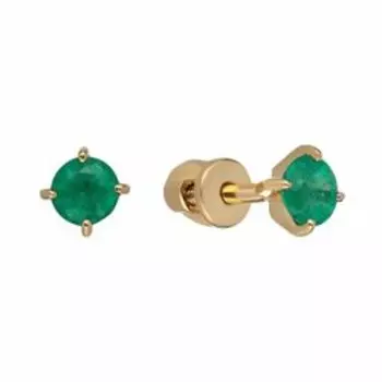 Золотые серьги-пусеты с изумрудами