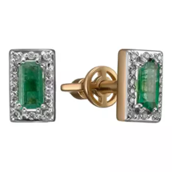 Золотые серьги-пусеты с изумрудами и бриллиантами