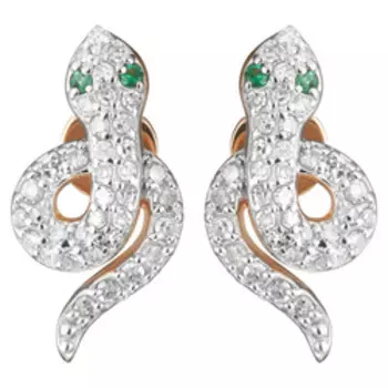 Золотые серьги-пусеты с изумрудами и бриллиантами