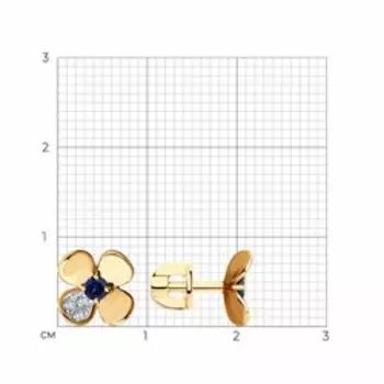 Золотые серьги-пусеты с корундами и фианитами