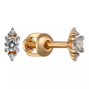 Золотые серьги-пусеты с кубическим цирконием