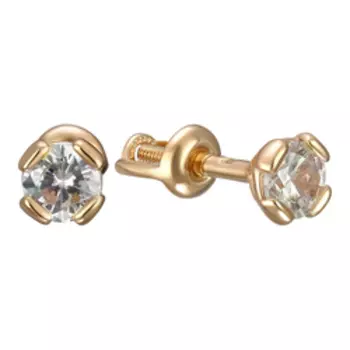 Золотые серьги-пусеты с кубическим цирконием