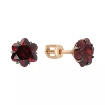 Золотые серьги-пусеты с кубическим цирконием "Цветок"