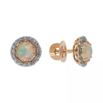 Золотые серьги-пусеты с опалами и бриллиантами