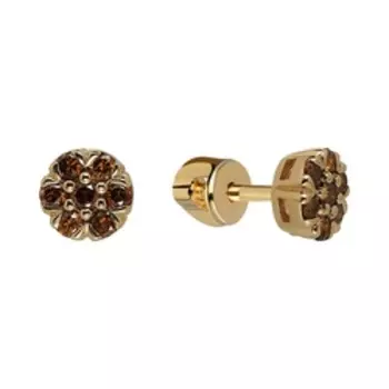 Золотые серьги-пусеты с оранжевыми бриллиантами