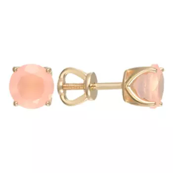 Золотые серьги-пусеты с розовыми халцедонами