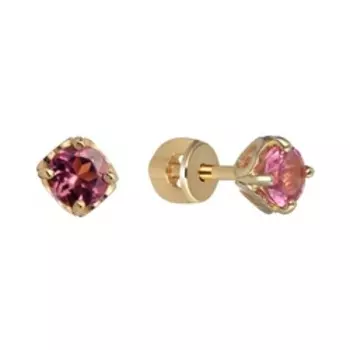 Золотые серьги-пусеты с розовыми турмалинами