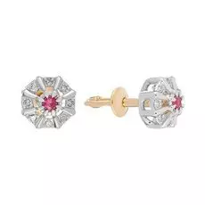 Золотые серьги-пусеты с рубинами