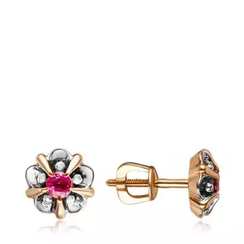 Золотые серьги-пусеты с рубинами