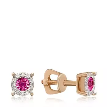 Золотые серьги-пусеты с рубинами