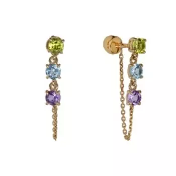 Золотые серьги-пусеты с самоцветами