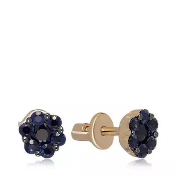 Золотые серьги-пусеты с сапфирами