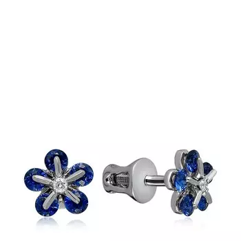 Золотые серьги-пусеты с сапфирами