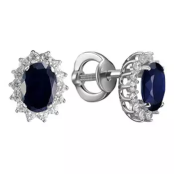 Золотые серьги-пусеты с сапфирами и фианитами