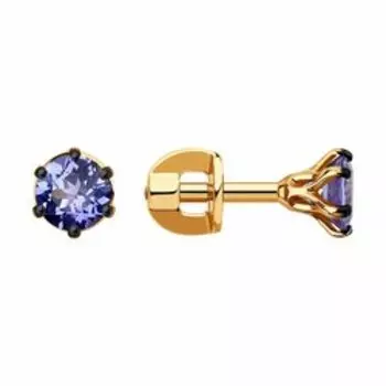 Золотые серьги-пусеты с танзанитами