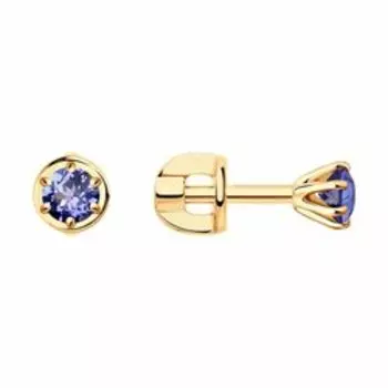 Золотые серьги-пусеты с танзанитами