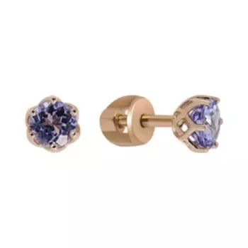 Золотые серьги-пусеты с танзанитами