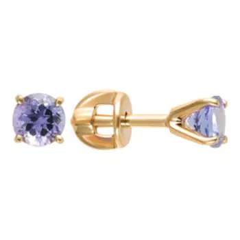 Золотые серьги-пусеты с танзанитами