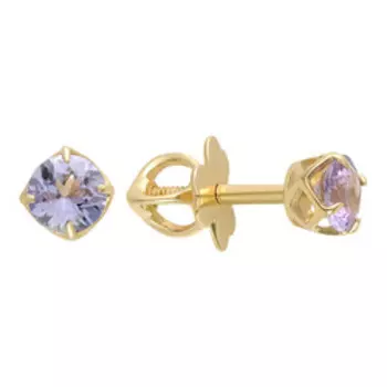 Золотые серьги-пусеты с танзанитами