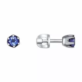 Золотые серьги-пусеты с танзанитами