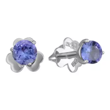 Золотые серьги-пусеты с танзанитами "Цветы"