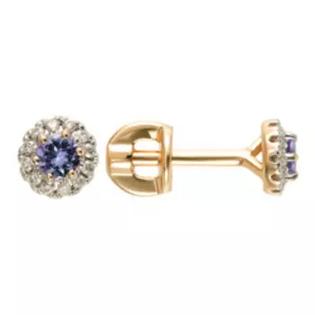Золотые серьги-пусеты с танзанитами и бриллиантами