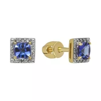 Золотые серьги-пусеты с танзанитами и бриллиантами