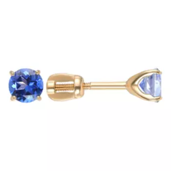 Золотые серьги-пусеты с топазами Swarovski Royal Blue