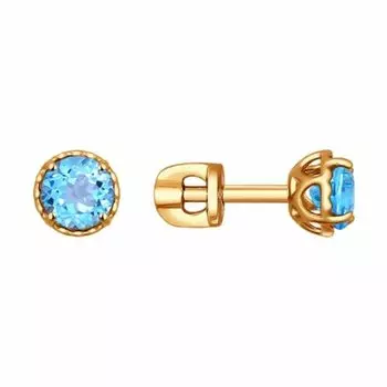 Золотые серьги-пусеты с топазами swiss