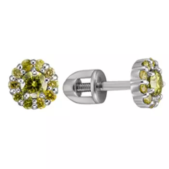 Золотые серьги-пусеты с желтыми бриллиантами "Цветочки"