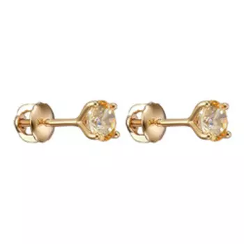 Золотые серьги-пусеты с желтыми фианитами