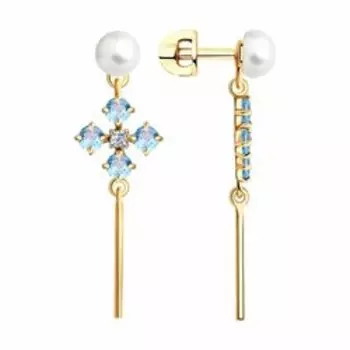 Золотые серьги-пусеты с жемчугом и топазами