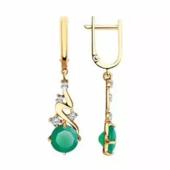 Золотые серьги с агатами и фианитами