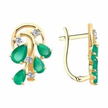 Золотые серьги с агатами и фианитами