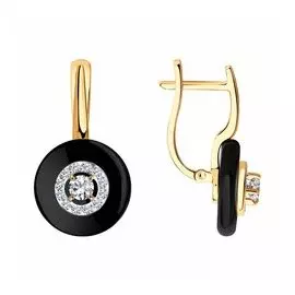 Золотые серьги с агатами и фианитами