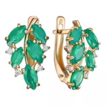 Золотые серьги с агатами и фианитами "Листочки"