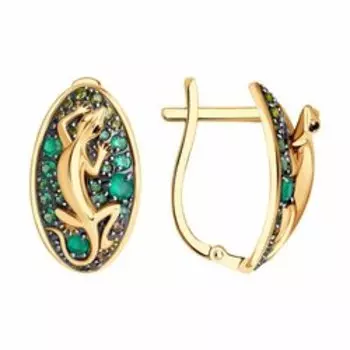 Золотые серьги с агатами и фианитами "Ящерицы"