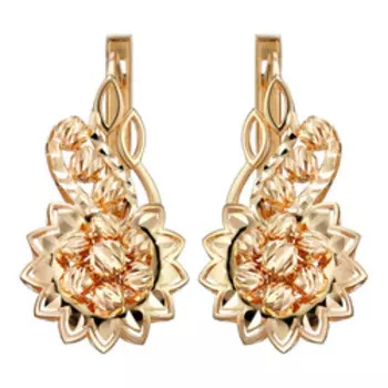 Золотые серьги с алмазной обработкой "Цветы"