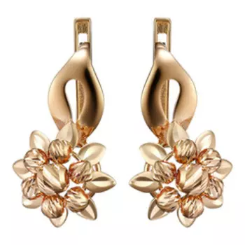 Золотые серьги с алмазной обработкой "Цветы"