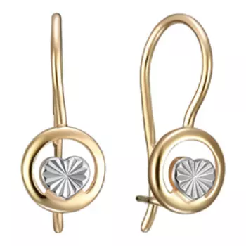 Золотые серьги с алмазной обработкой "Сердечки"