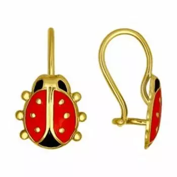 Золотые серьги с эмалью "Божьи коровки"