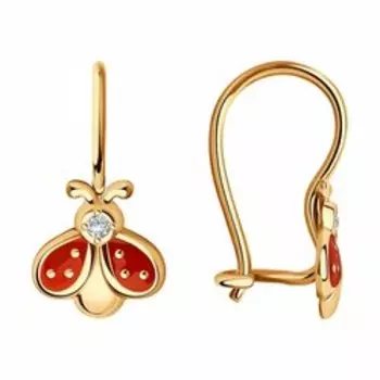 Золотые серьги с эмалью и фианитами