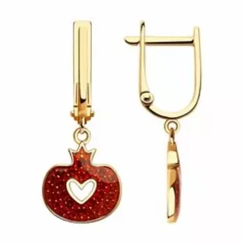 Золотые серьги с эмалью и фианитами "Гранат"