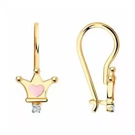 Золотые серьги с эмалью и фианитами "Корона"