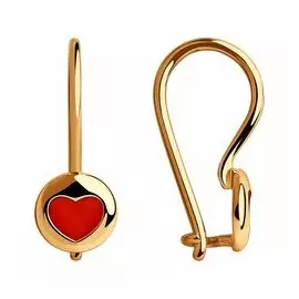 Золотые серьги с эмалью "Сердце"