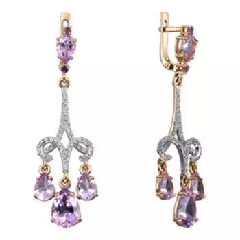 Золотые серьги с аметистами и фианитами