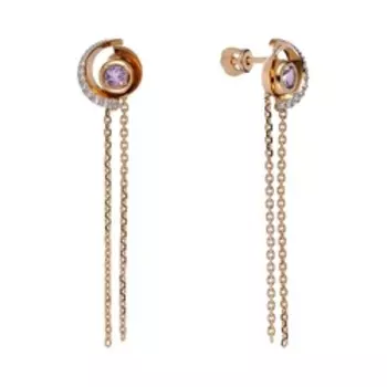 Золотые серьги с аметистами и бесцветными топазами