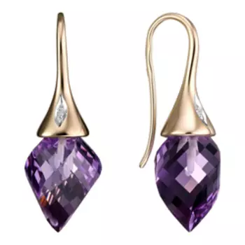 Золотые серьги с аметистами и бриллиантами