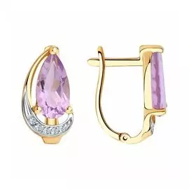 Золотые серьги с аметистами и фианитами