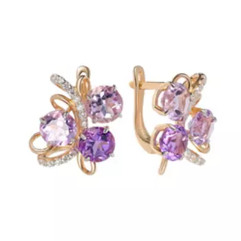 Золотые серьги с аметистами и фианитами